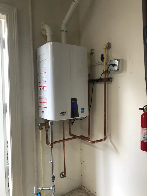 Navien high-efficiency heating unit professionally installed in a Berks County home